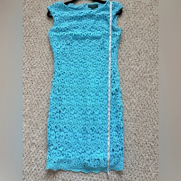 Lauren Ralph Lauren Aqua Lace Sheath Dress Size 2 Wedding Guest Cocktail Dress - Picture 12 of 13